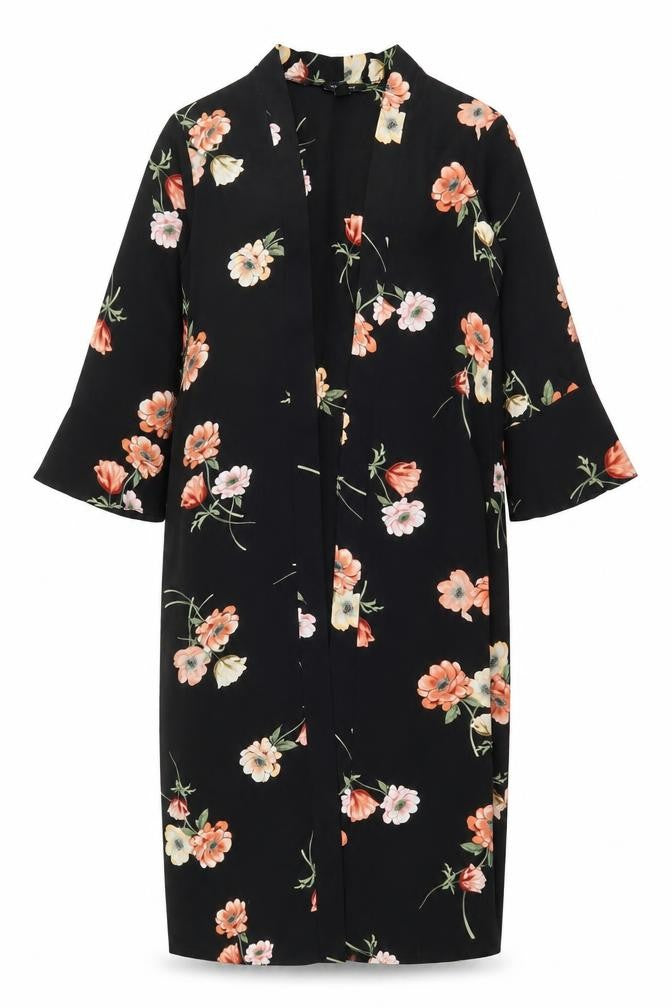 Front view of New Look Women's Black Floral Cardigan, size 10
