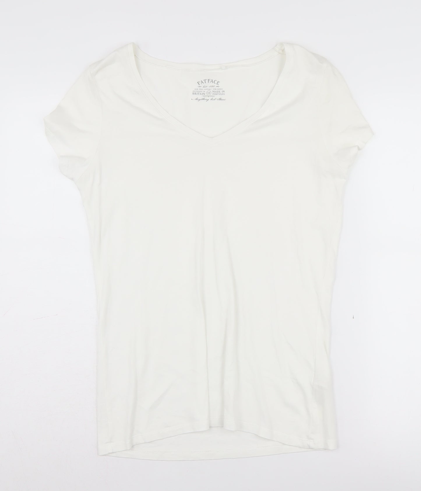 FatFace Women's White V-Neck T-Shirt Size 12