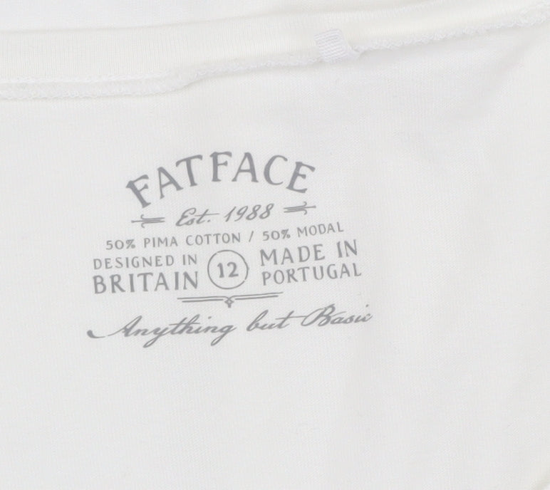 FatFace Women's White V-Neck T-Shirt Size 12