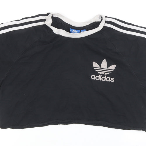 Adidas Unisex Black Cropped T-Shirt, L - Embroidered Logo