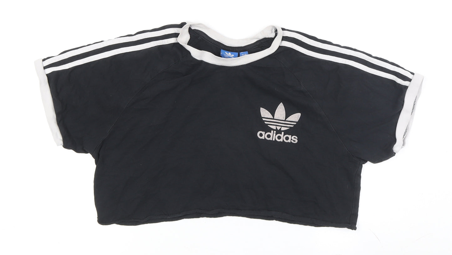 Adidas Unisex Black Cropped T-Shirt, L - Embroidered Logo