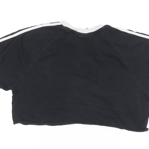 Adidas Unisex Black Cropped T-Shirt, L - Embroidered Logo