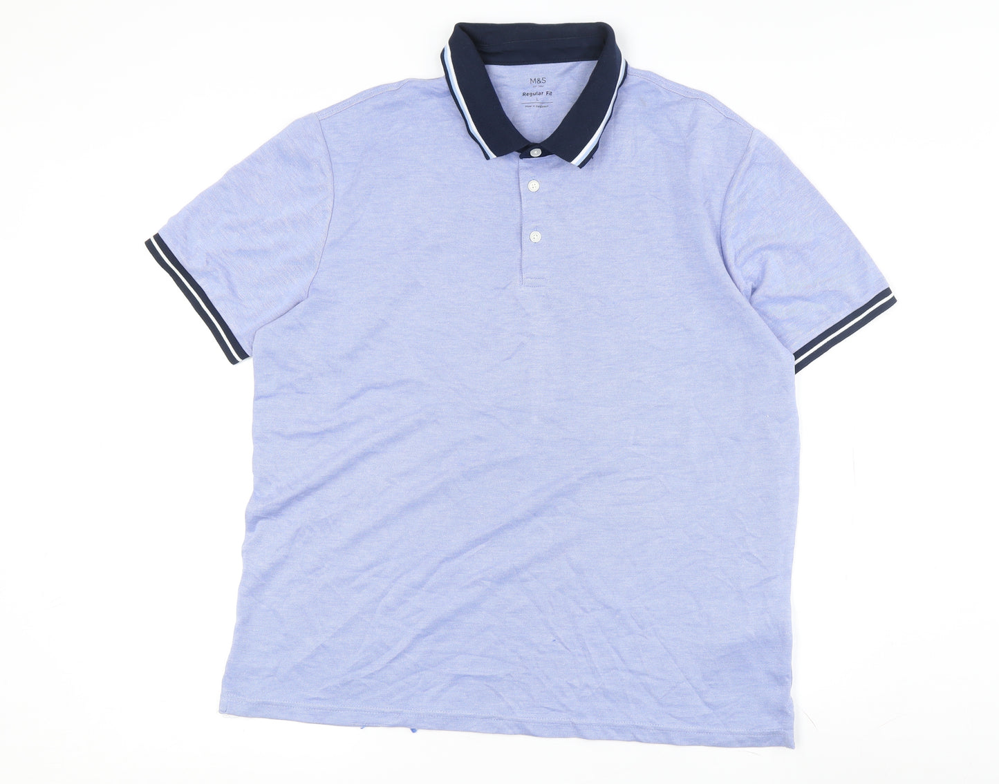 Marks and Spencer Men's Blue Polo Shirt L