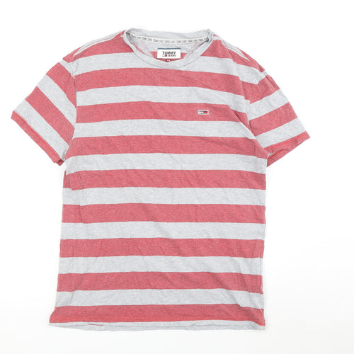 Tommy Jeans Men's XS Red Striped Crew Neck T-Shirt