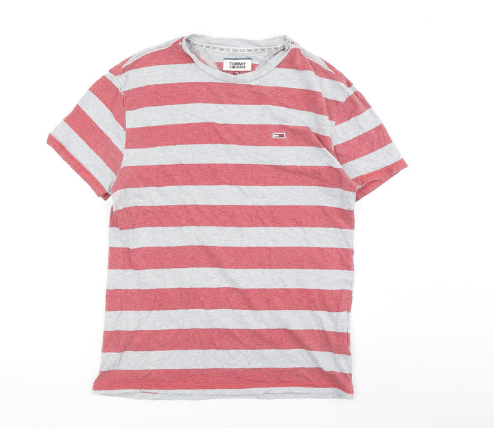 Tommy Jeans Men's XS Red Striped Crew Neck T-Shirt
