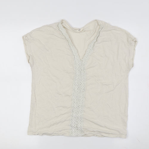 Hush Women's Beige V-Neck T-Shirt XS