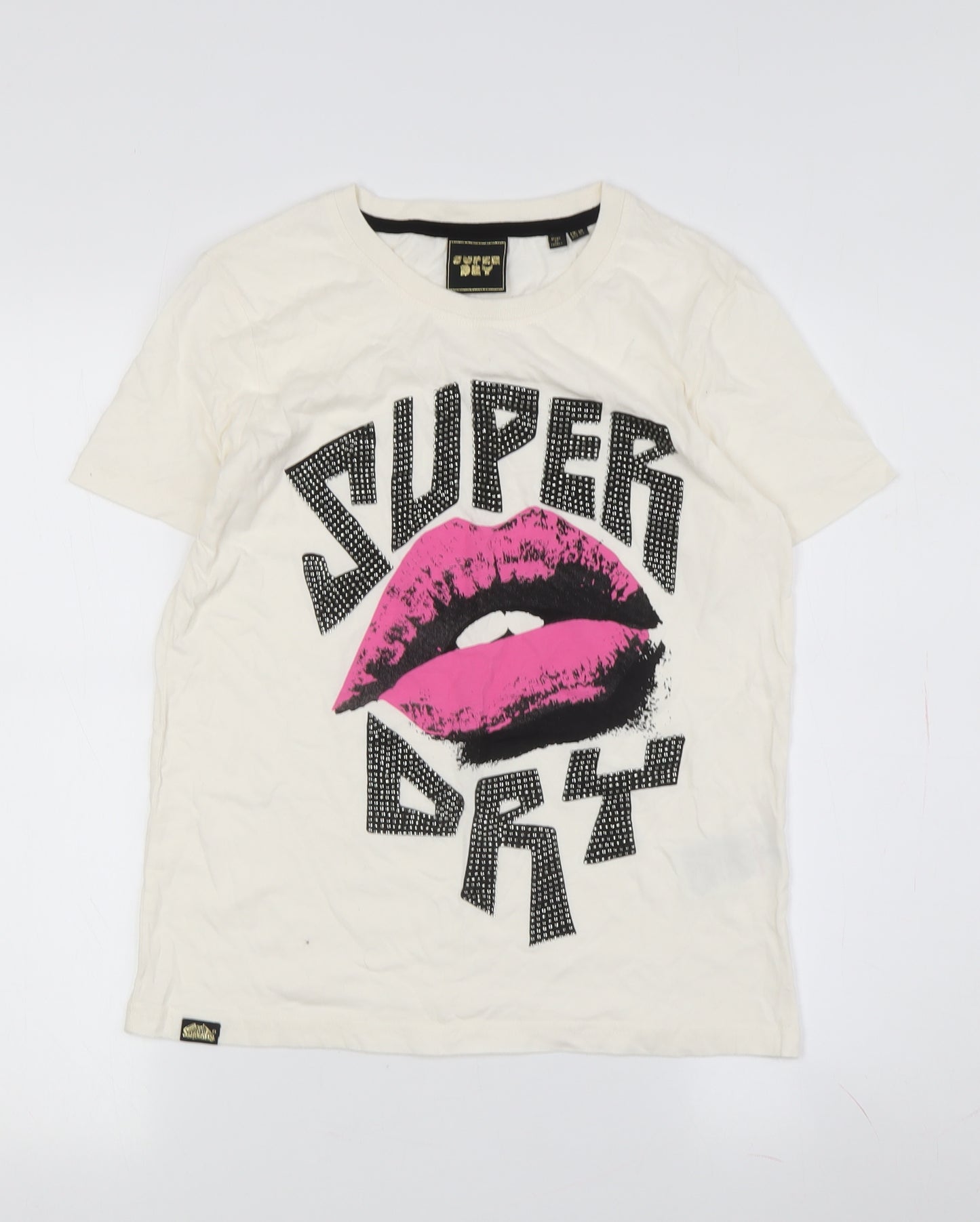 Superdry Women's Ivory T-Shirt Size 10 Crew Neck