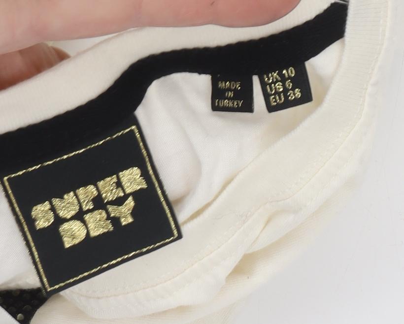 Superdry Women's Ivory T-Shirt Size 10 Crew Neck