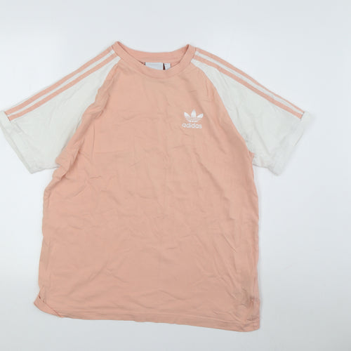 Adidas Unisex Pink White T-Shirt M Crew Neck Raglan