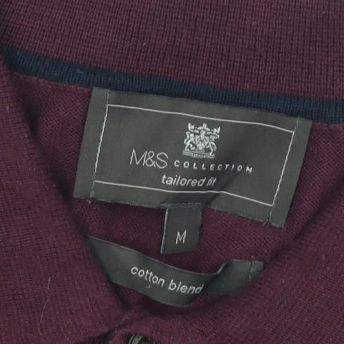 Marks and Spencer Men's Purple Collared Pullover Jumper M