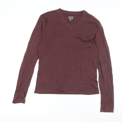 Calvin Klein Unisex Brown V-Neck T-Shirt L