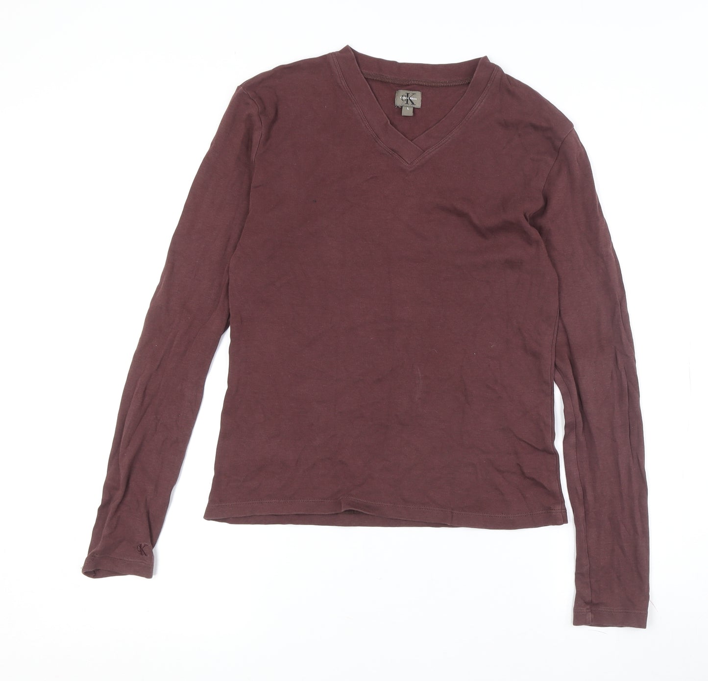 Calvin Klein Unisex Brown V-Neck T-Shirt L