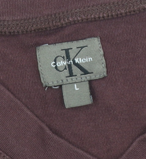 Calvin Klein Unisex Brown V-Neck T-Shirt L