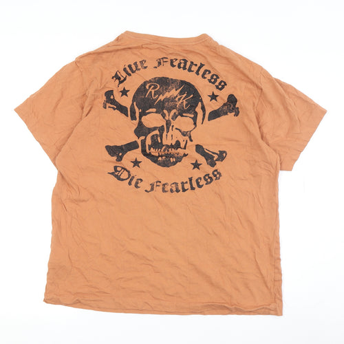 Rum Knuckles Men Brown Graphic Skull T-Shirt L