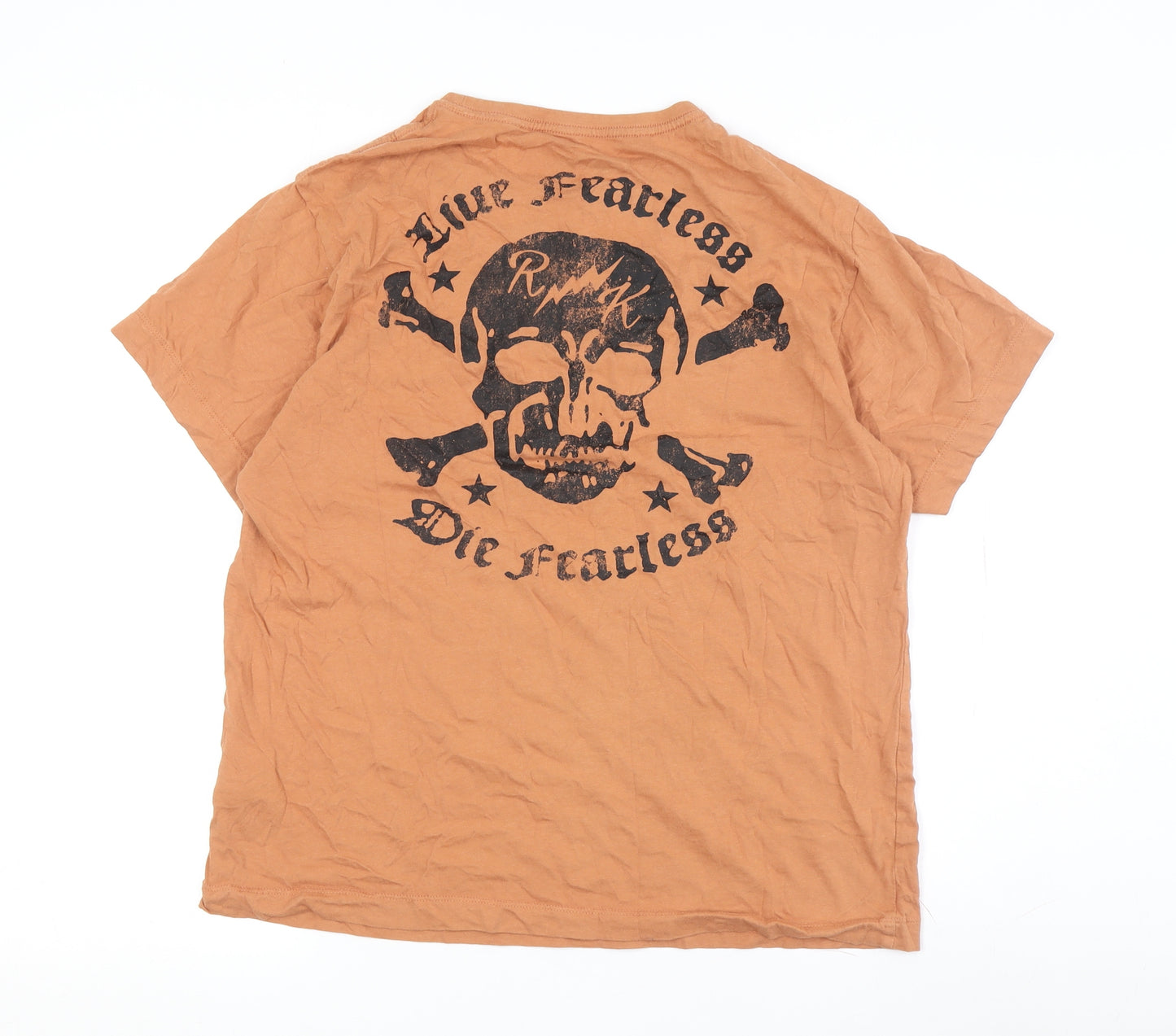 Rum Knuckles Men Brown Graphic Skull T-Shirt L