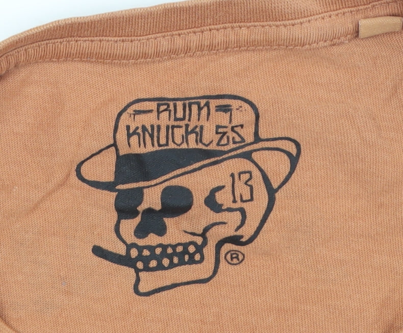 Rum Knuckles Men Brown Graphic Skull T-Shirt L