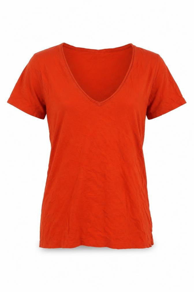 Front view of J.Crew Women's Red Jersey V-Neck T-Shirt, size S