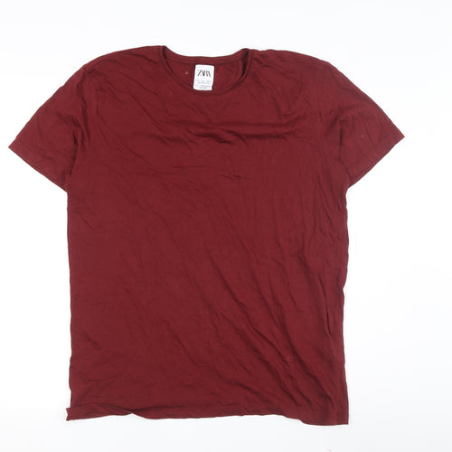 Zara Men's Red Crew Neck T-Shirt Size L