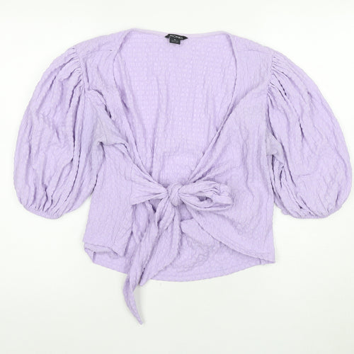 Monki Women's Purple Wrap Blouse, XL Size, Balloon Sleeve