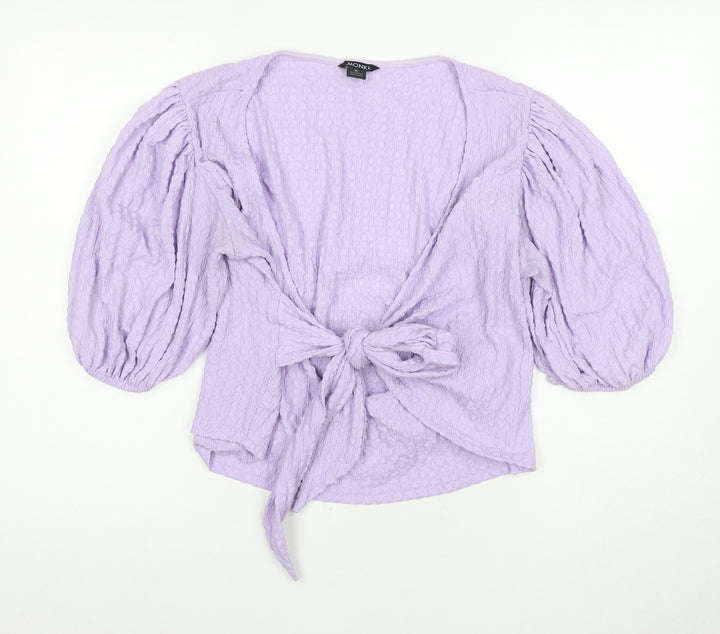 Monki Women's Purple Wrap Blouse, XL Size, Balloon Sleeve
