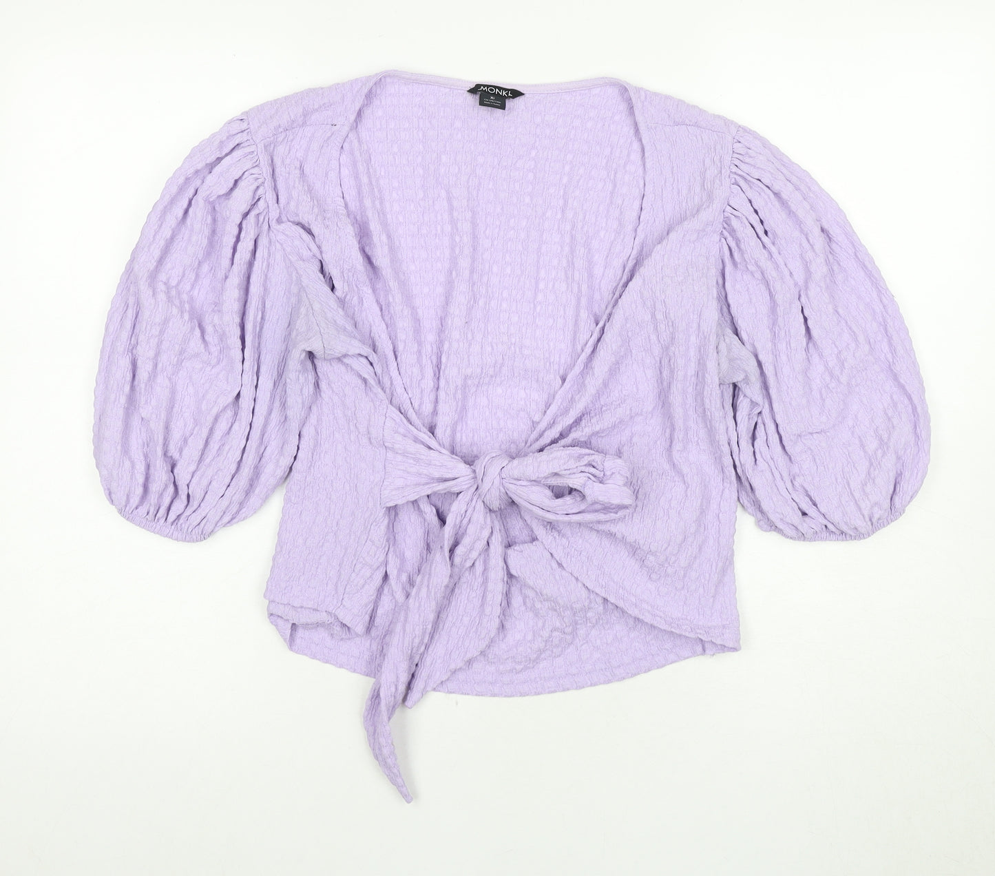Monki Women's Purple Wrap Blouse, XL Size, Balloon Sleeve