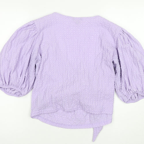 Monki Women's Purple Wrap Blouse, XL Size, Balloon Sleeve