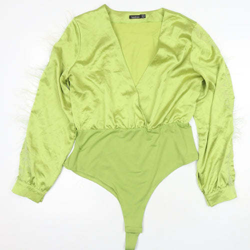 Boohoo Women's Green Satin Bodysuit Size 16