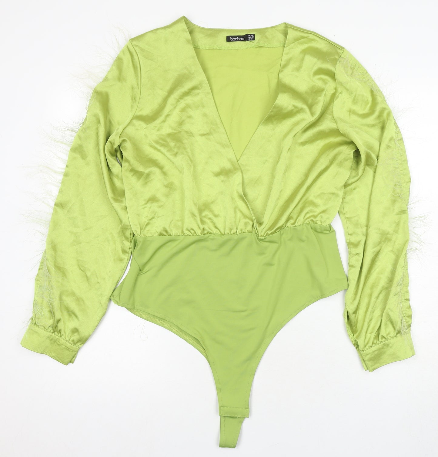 Boohoo Women's Green Satin Bodysuit Size 16