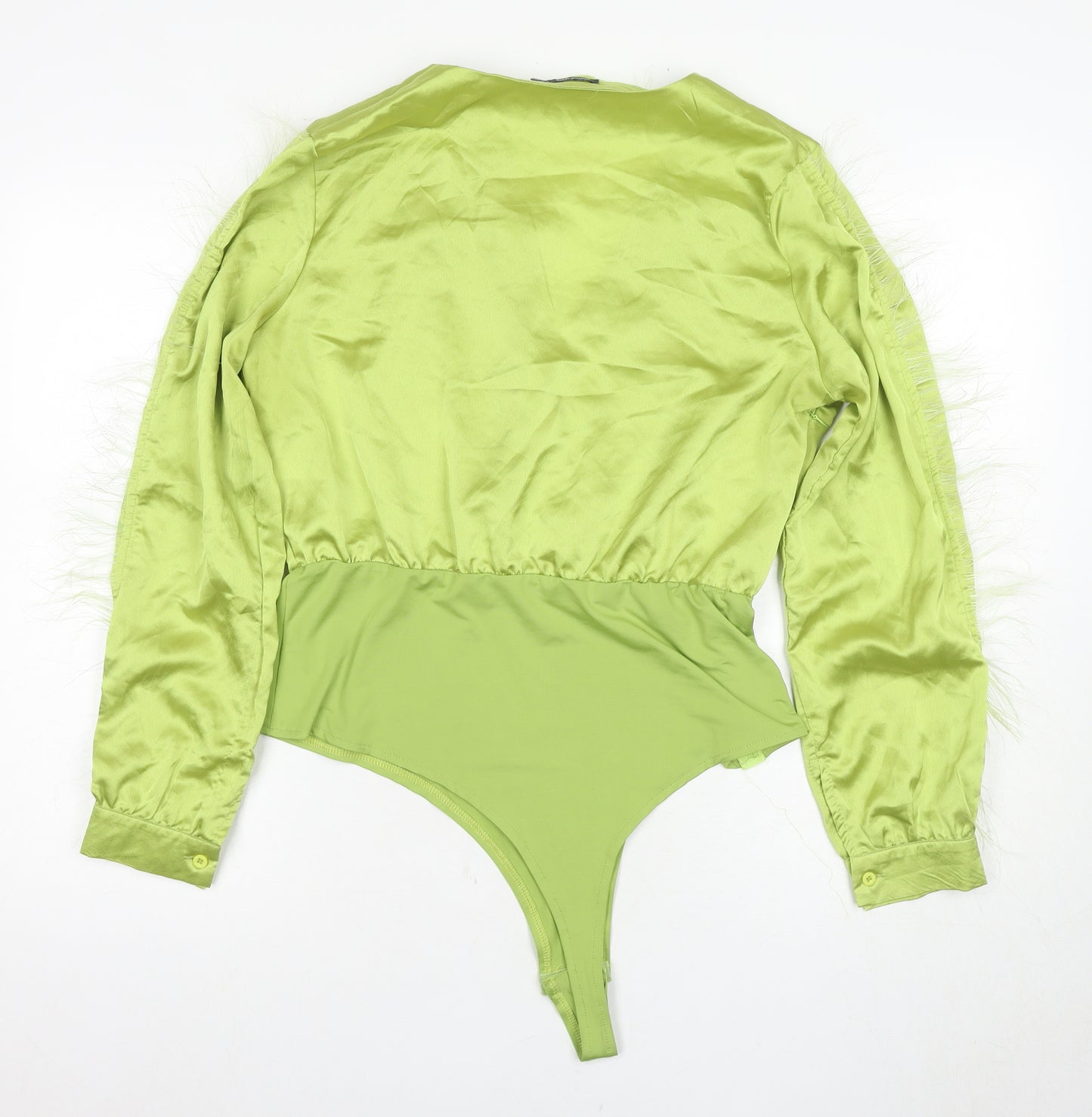 Boohoo Women's Green Satin Bodysuit Size 16