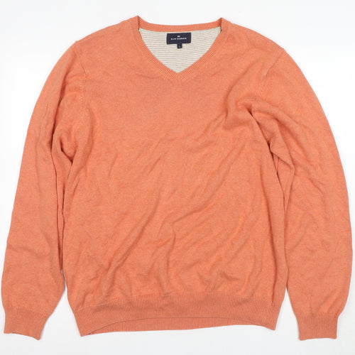 Blue Harbour Men's Orange V-Neck Cotton Jumper - L