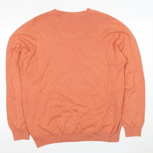 Blue Harbour Men's Orange V-Neck Cotton Jumper - L