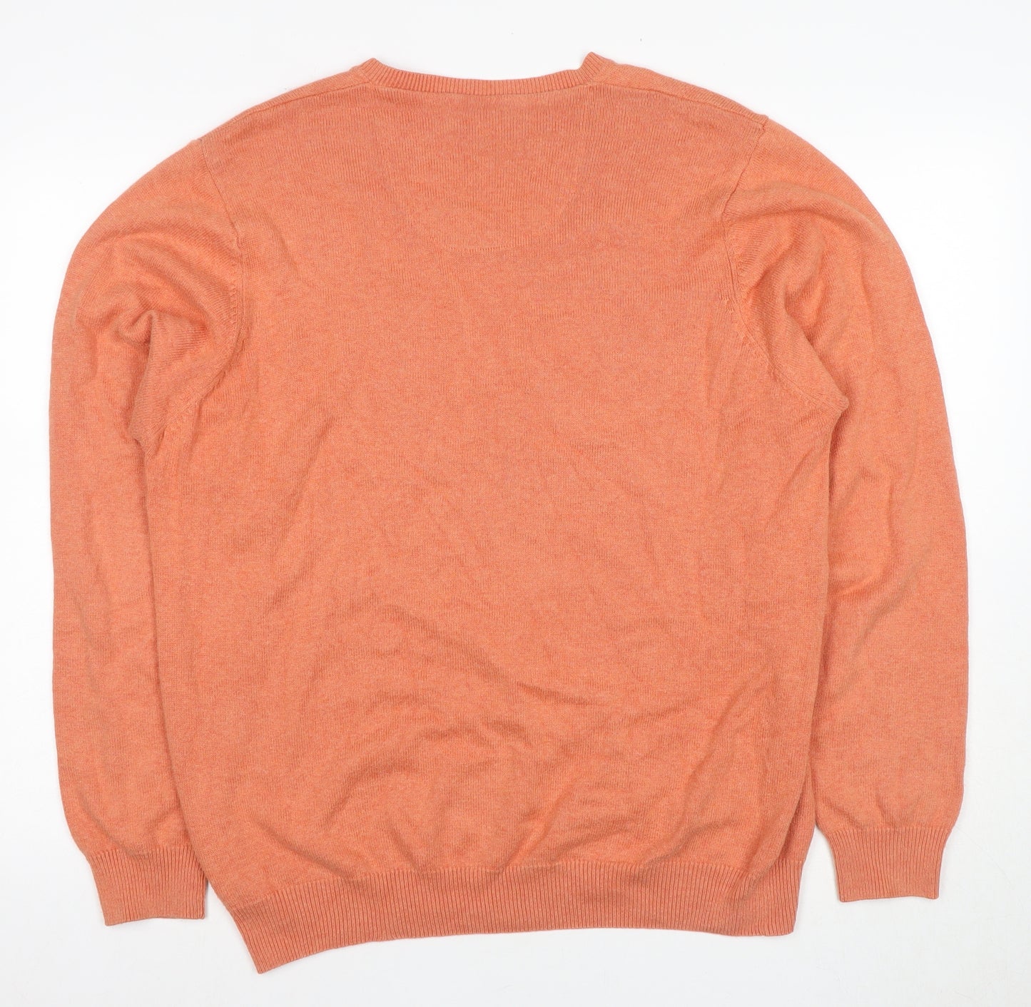 Blue Harbour Men's Orange V-Neck Cotton Jumper - L