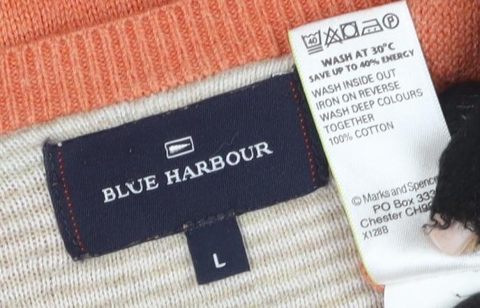 Blue Harbour Men's Orange V-Neck Cotton Jumper - L