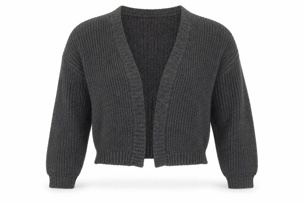 Front view of ASOS Women's Grey Cardigan, size 12, V-Neck