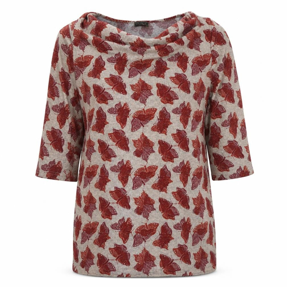 Front view of Oyuna Women's Beige Floral Tunic Blouse, size 18