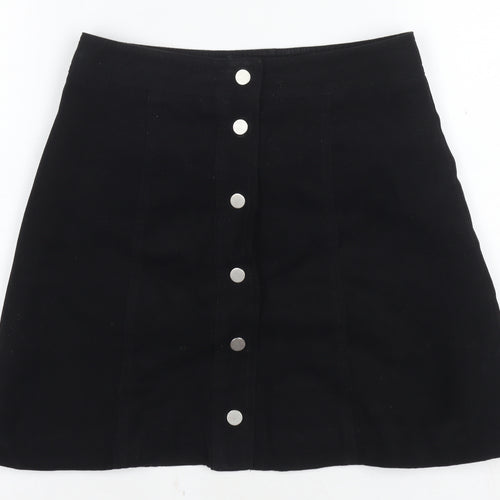 H&M Women's Black A-Line Button Skirt, Size 6, Polyester