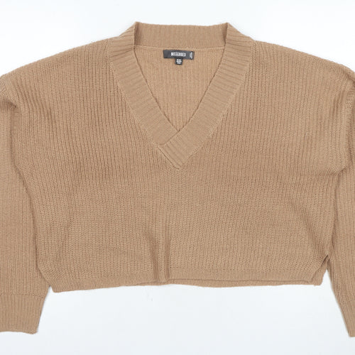 Missguided Women's Beige V-Neck Pullover Jumper, Size 12