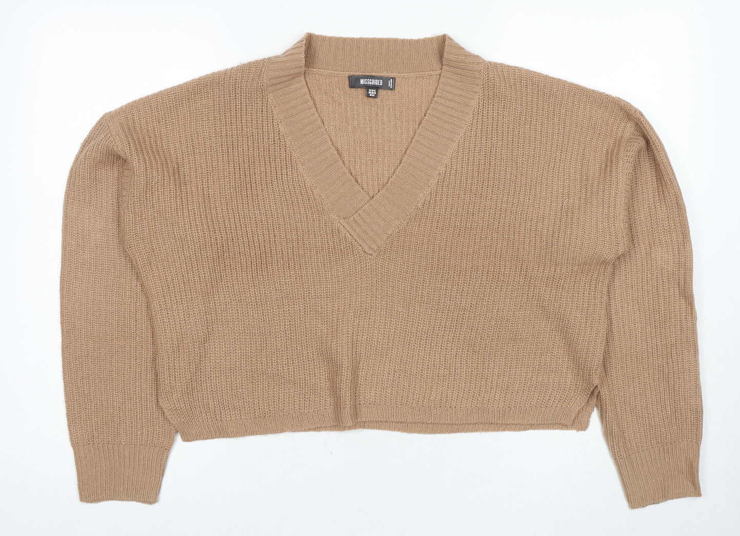 Missguided Women's Beige V-Neck Pullover Jumper, Size 12