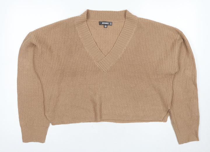 Missguided Women's Beige V-Neck Pullover Jumper, Size 12