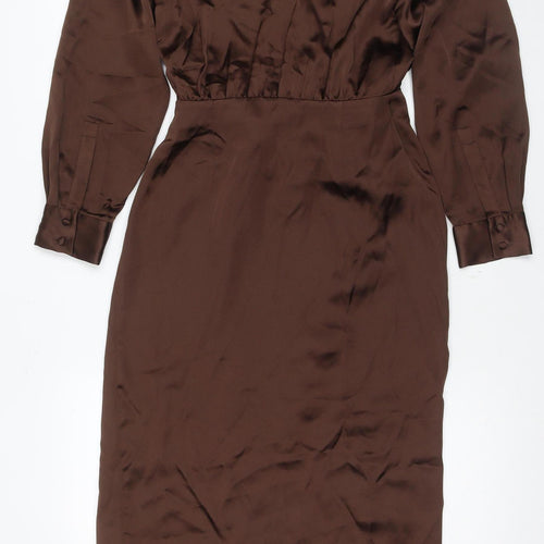 Zara Women's Brown Dress XS V-Neck Long Sleeve