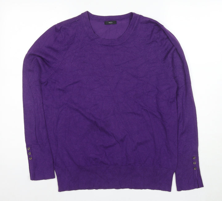 M&Co Women's Purple Crew Neck Pullover Jumper Size 16