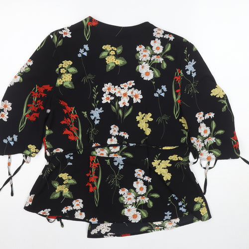 Topshop Women's Black Floral Wrap Blouse Size 12