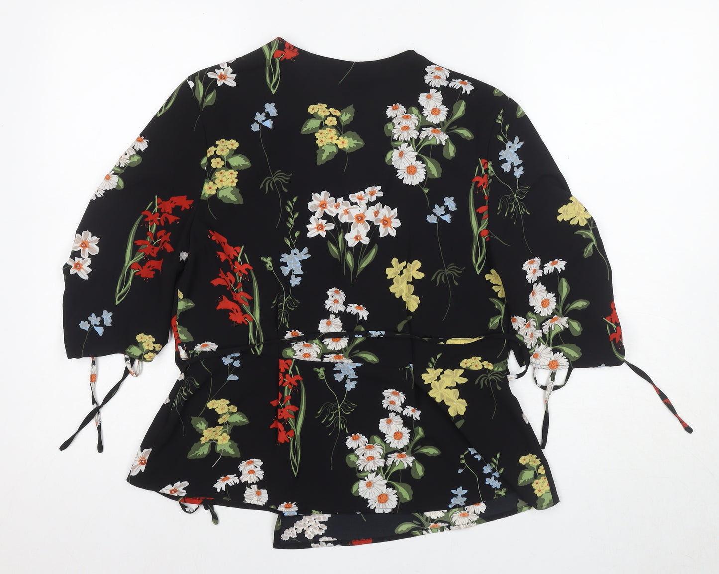 Topshop Women's Black Floral Wrap Blouse Size 12