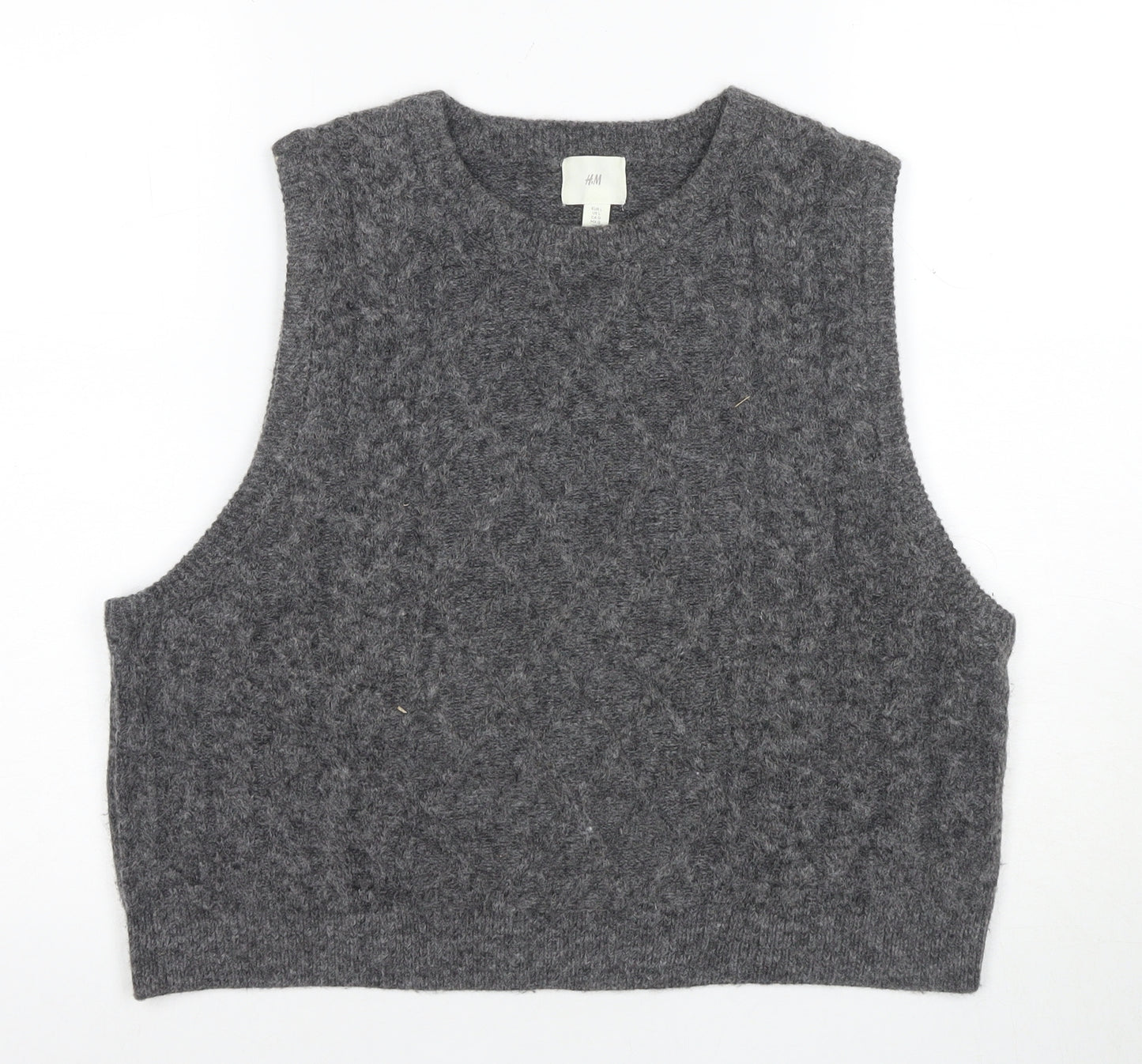 H&M Women's Grey Cable-Knit Vest - Size 12