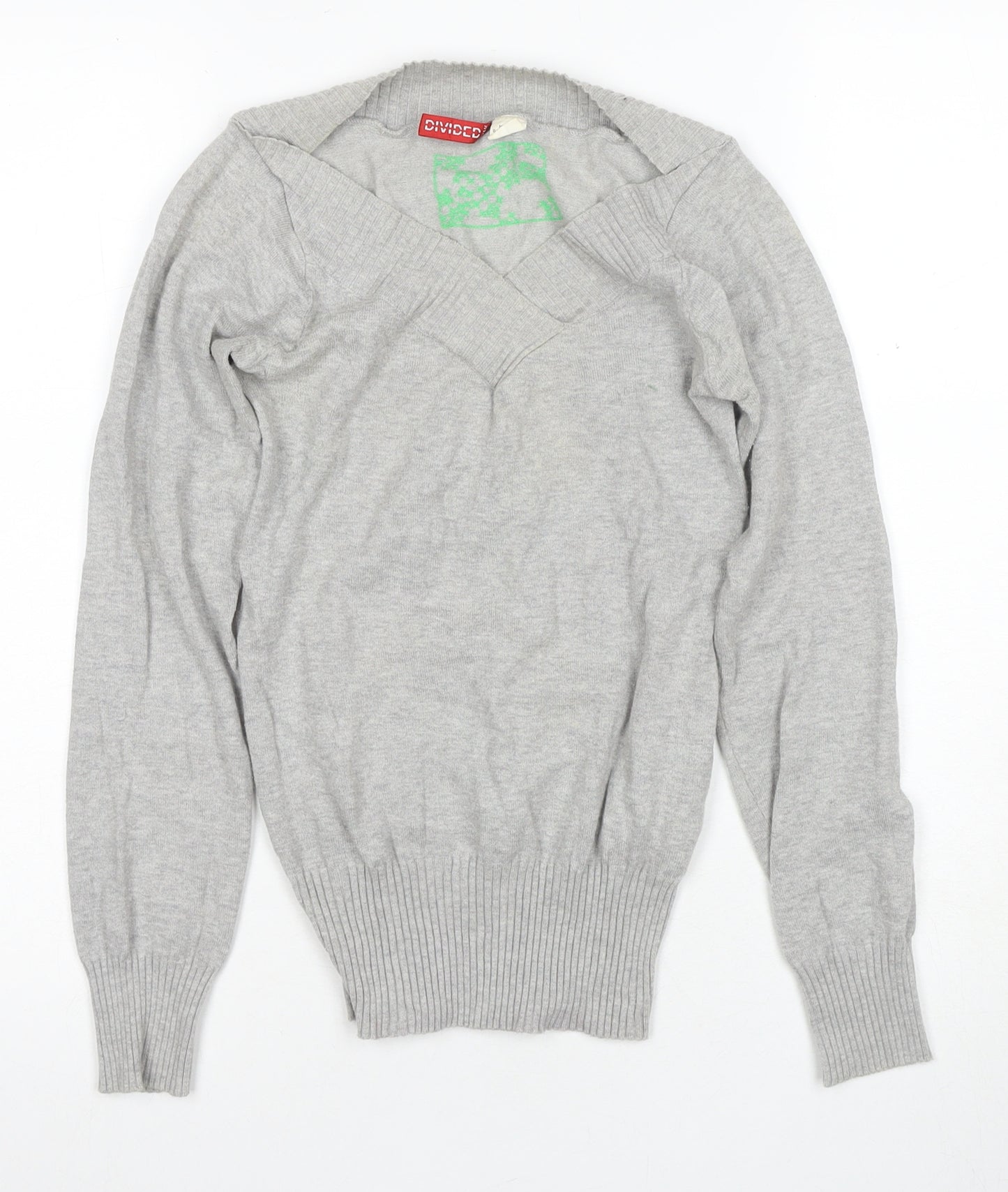 Divided Women's Grey V-Neck Pullover Jumper Size 4