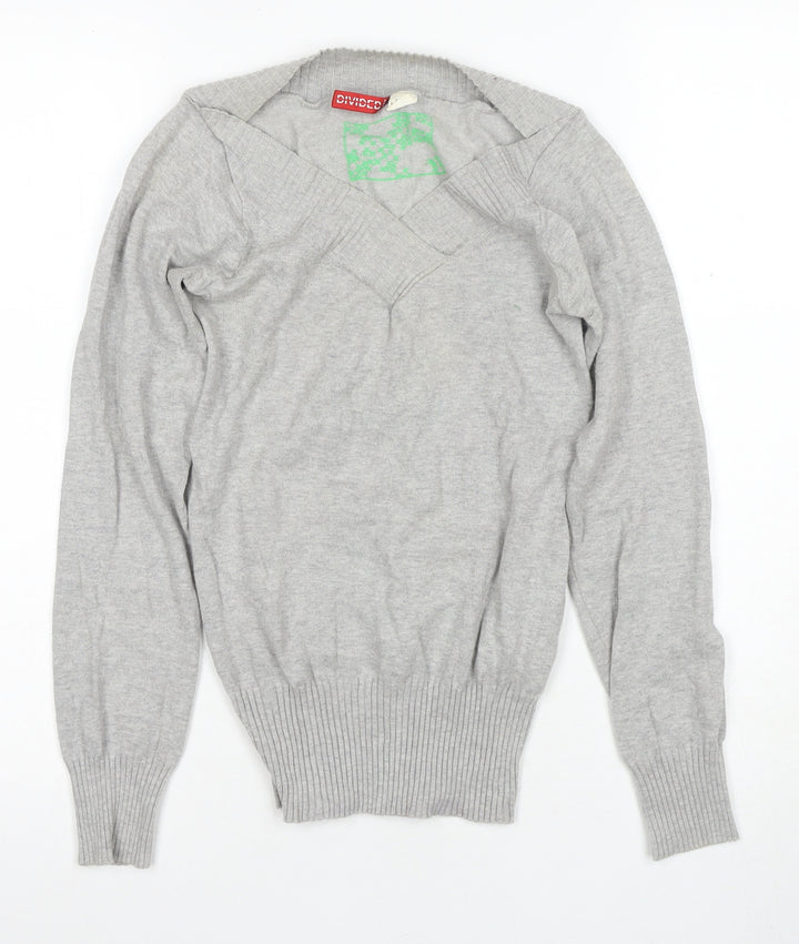 Divided Women's Grey V-Neck Pullover Jumper Size 4