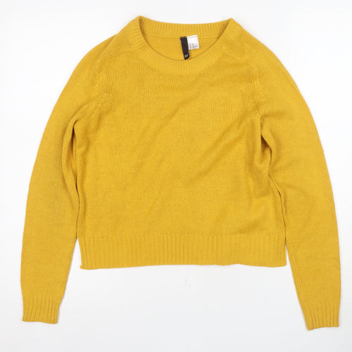 H&M Women's Yellow Crew Neck Wool Pullover Jumper XS