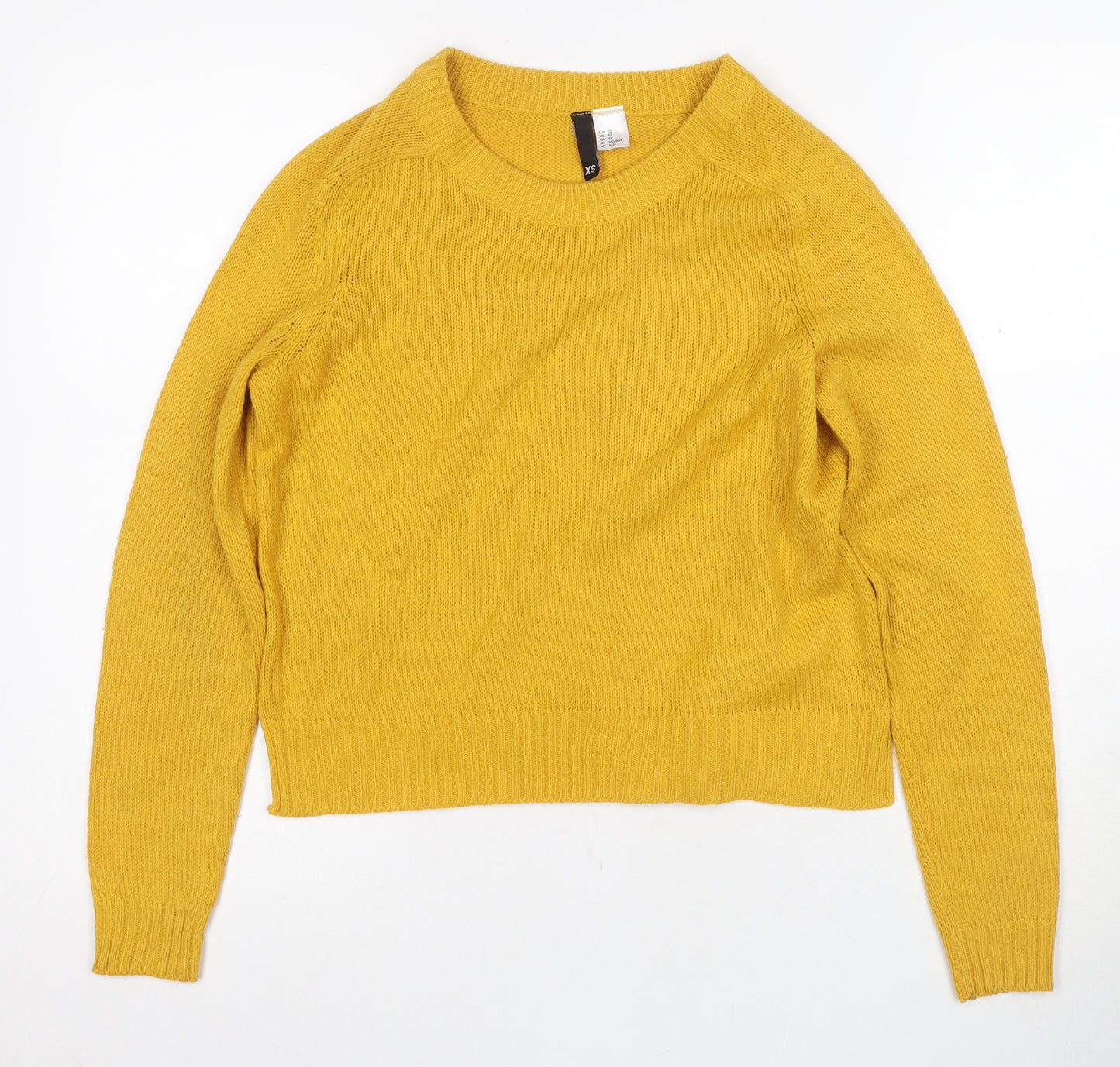 H&M Women's Yellow Crew Neck Wool Pullover Jumper XS