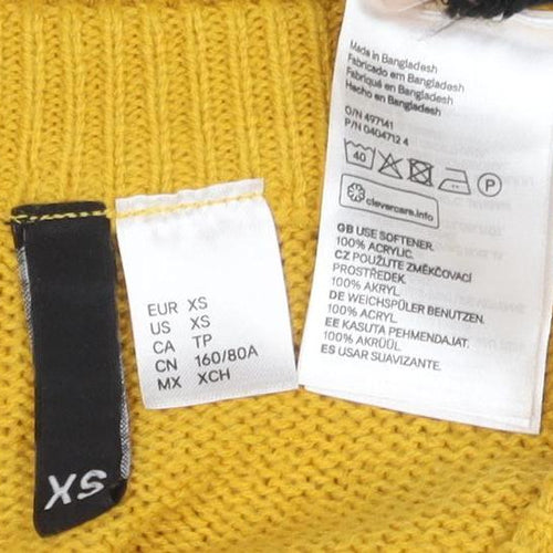 H&M Women's Yellow Crew Neck Wool Pullover Jumper XS