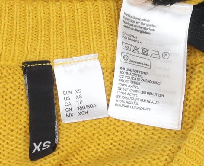 H&M Women's Yellow Crew Neck Wool Pullover Jumper XS